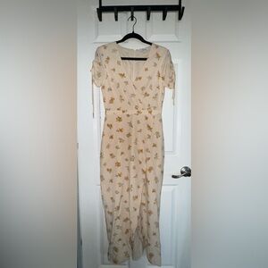 Madewell Cream and Yellow Ditsy Floral Silk Dress